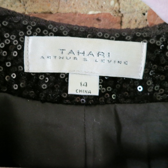 Black Tahari Sequin Bolero Collarless Blazer Size 14 - Picture 3 of 3